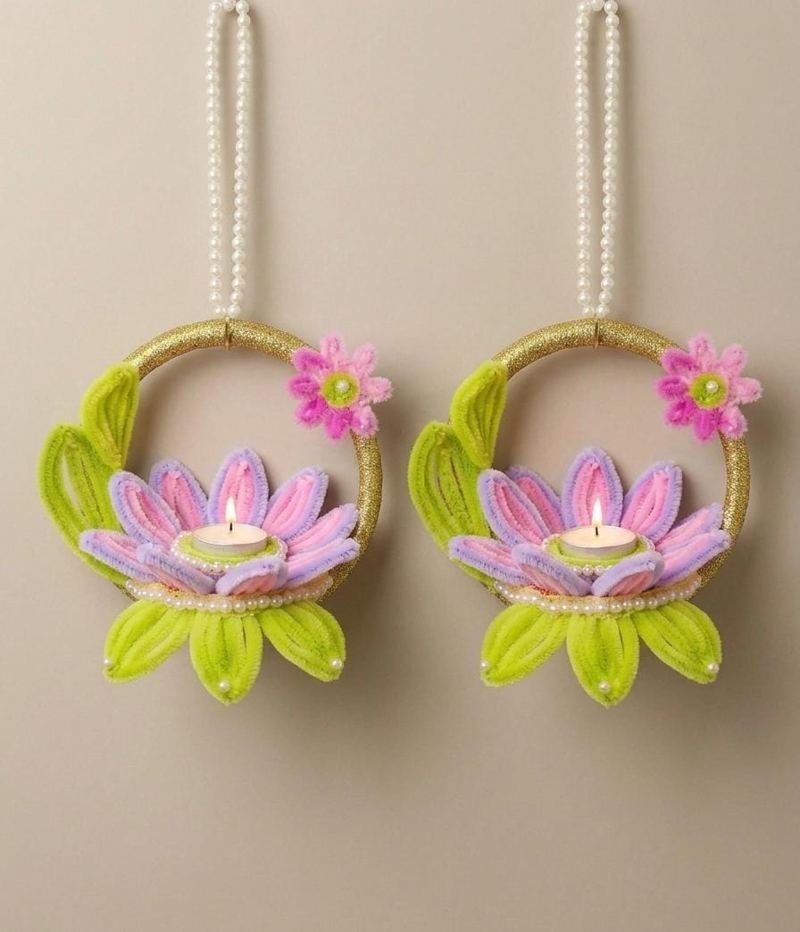 Lilac lotus diya hanging set of 2